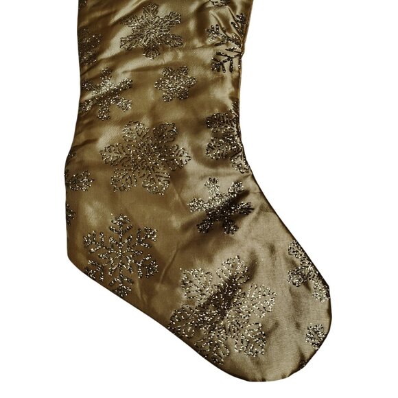 Holiday Time 19 inch Gold Satin Christmas Stocking With Glitter Snowflakes - Picture 2 of 4